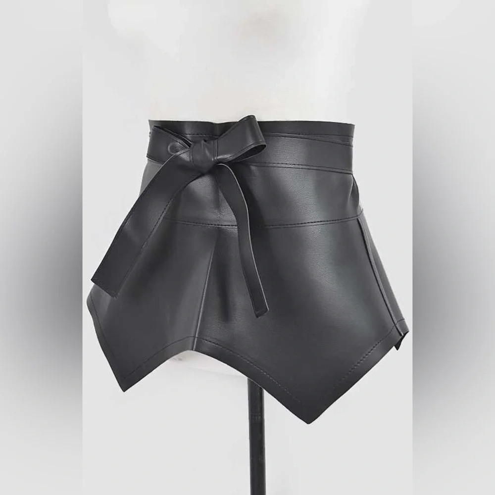 Plus Size Vegan Leather Wrap Skirt Statement Belt